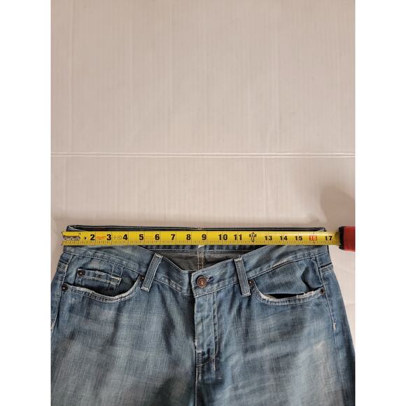 7 Seven For All Mankind Dojo Flare Jeans 32 X 30 White Embroidery Y2K 90s USA - Picture 9 of 15